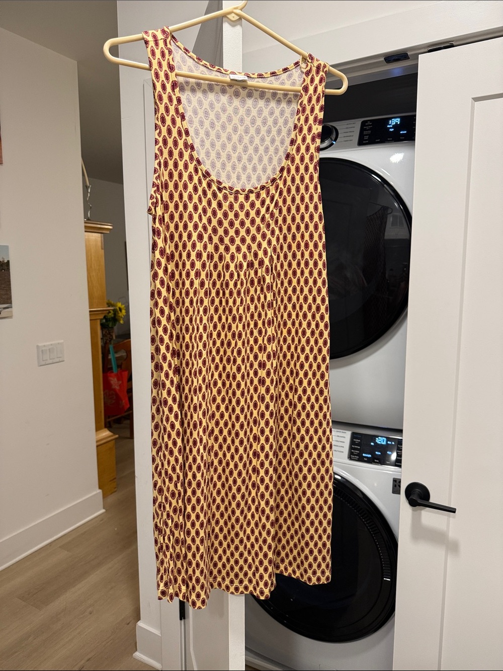 Sleeveless Midi Tank Dress in Red and Cream Geometric Print